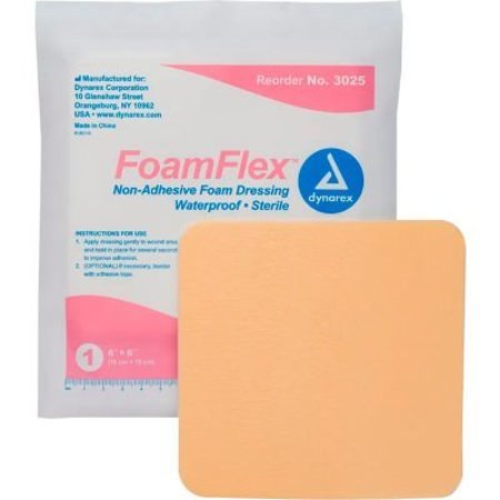 DYNAREX Dynarex FoamFlex Non Adhesive Waterproof Foam Dressing, 6inL x 6inW, 120 Pcs 3025
